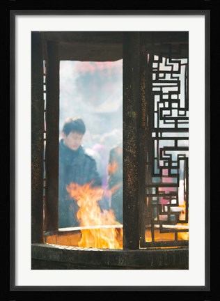 Framed Prayer offerings and incense at a temple, Jade Buddha Temple, Shanghai, China Print
