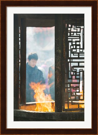 Framed Prayer offerings and incense at a temple, Jade Buddha Temple, Shanghai, China Print