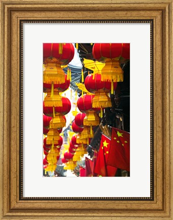 Framed Festive lanterns at bazaar, Yu Yuan Gardens, Shanghai, China Print