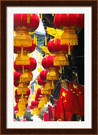 Framed Festive lanterns at bazaar, Yu Yuan Gardens, Shanghai, China Print