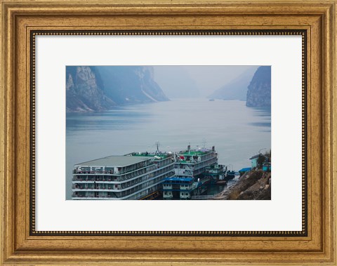 Framed Yangtze River Cruise Ships at anchor, Yangtze River, Yichang, Hubei Province, China Print