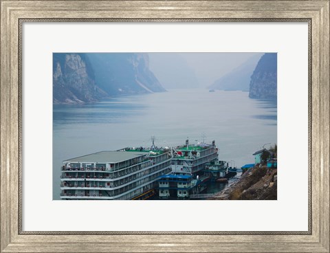 Framed Yangtze River Cruise Ships at anchor, Yangtze River, Yichang, Hubei Province, China Print