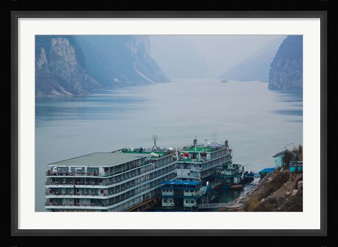 Framed Yangtze River Cruise Ships at anchor, Yangtze River, Yichang, Hubei Province, China Print