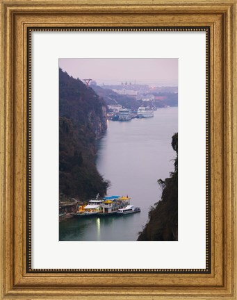Framed Ferries at anchor, Yangtze River, Yichang, Hubei Province, China Print