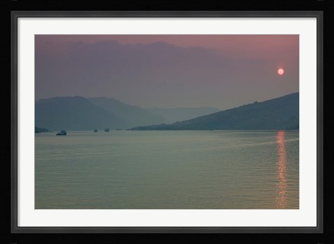 Framed Sunset over a river, Fengdu, Yangtze River, Chongqing Province, China Print