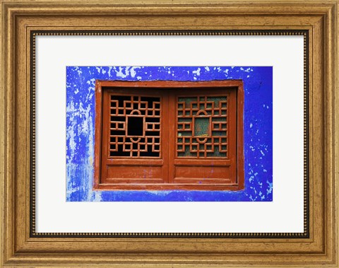 Framed Blue Temple Wall at Mingshan, Fengdu Ghost City, Fengdu, Yangtze River, Chongqing Province, China Print