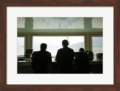 Framed Crew on the bridge of Yangzi River Cruise Ship, Yangtze River, Chongqing Province, China Print