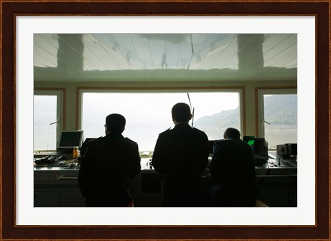 Framed Crew on the bridge of Yangzi River Cruise Ship, Yangtze River, Chongqing Province, China Print