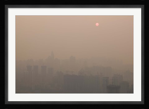 Framed Foggy city view from Yikeshu viewing platform at dusk, Chongqing, Yangtze River, Chongqing Province, China Print