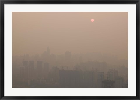 Framed Foggy city view from Yikeshu viewing platform at dusk, Chongqing, Yangtze River, Chongqing Province, China Print