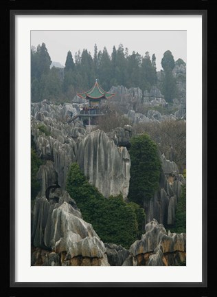 Framed Observation tower on limestone formations, The Stone Forest, Shilin, Kunming, Yunnan Province, China Print
