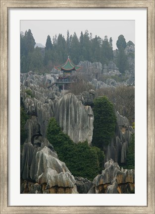 Framed Observation tower on limestone formations, The Stone Forest, Shilin, Kunming, Yunnan Province, China Print