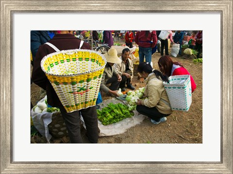 Framed People buying vegetables at a traditional town market, Xizhou, Erhai Hu Lake Area, Yunnan Province, China Print