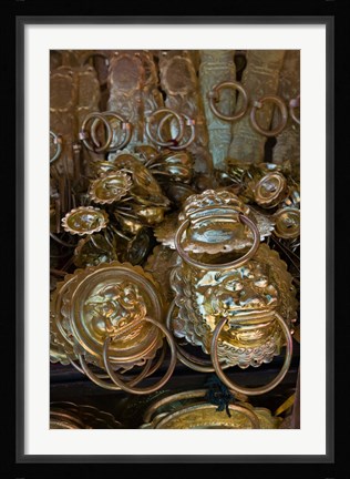 Framed Brass items for sale in a street market, Old Town, Lijiang, Yunnan Province, China Print