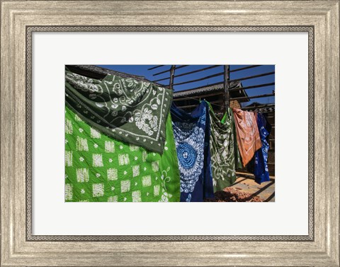 Framed Batik fabric souvenirs at a market stall, Baisha, Lijiang, Yunnan Province, China Print