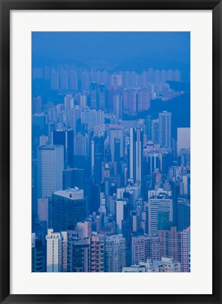 Framed High angle view of buildings in a downtown district, Central District, Hong Kong Island, Hong Kong Print