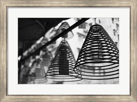 Framed Large incense coils hanging in Pak Sing Ancestral Hall, Central District, Hong Kong Island, Hong Kong Print