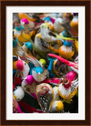 Framed Artificial birds for sale at a market stall, Yuen Po Street Bird Garden, Mong Kok, Kowloon, Hong Kong Print