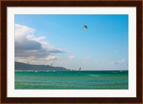 Framed Tourists kiteboarding in the ocean, Maui, Hawaii, USA Print