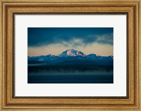 Framed Lake with mountains in the background, Mt Lassen, Lake Almanor, California, USA Print
