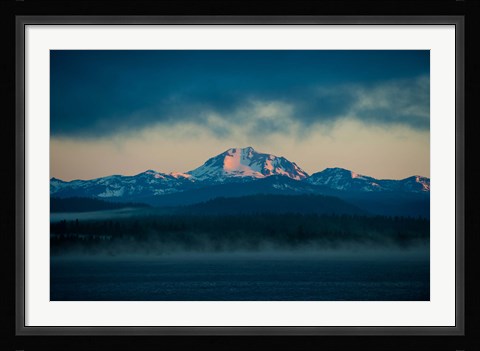 Framed Lake with mountains in the background, Mt Lassen, Lake Almanor, California, USA Print
