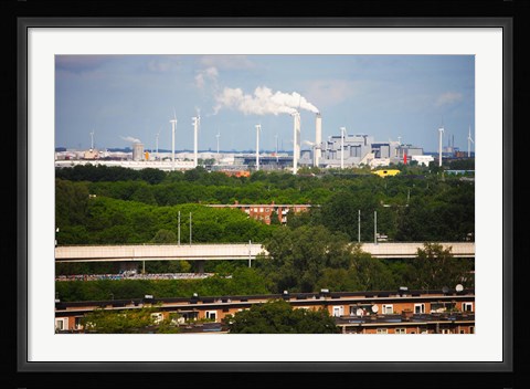 Framed Smoke Stacks and Windmills at Power Station, Netherlands Print