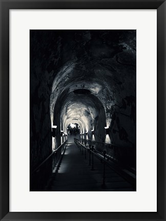 Framed Pommery Champagne Winery Passageway, Reims, Marne, Champagne-Ardenne, France (black and white) Print