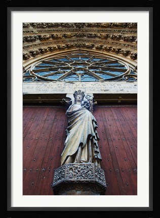 Framed Virgin Mary statue with Jesus Christ at Reims Cathedral, Reims, Marne, Champagne-Ardenne, France Print