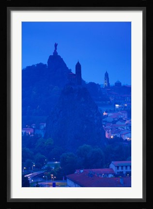 Framed Rocher Corneille with Saint Michel d'Aiguilhe and Cathedral of Notre Dame Le Puy, Le Puy-en-Velay, Haute-Loire, Auvergne, France Print