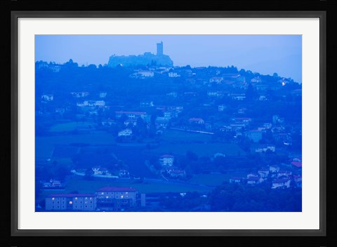 Framed Town with Chateau de Polignac in the background at dawn, Polignac, Le Puy-en-Velay, Haute-Loire, Auvergne, France Print