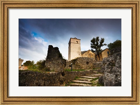 Framed Fortified church at La Couvertoirade, Aveyron, Midi-Pyrenees, France Print