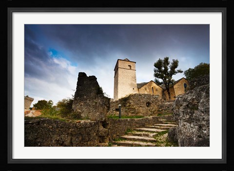 Framed Fortified church at La Couvertoirade, Aveyron, Midi-Pyrenees, France Print