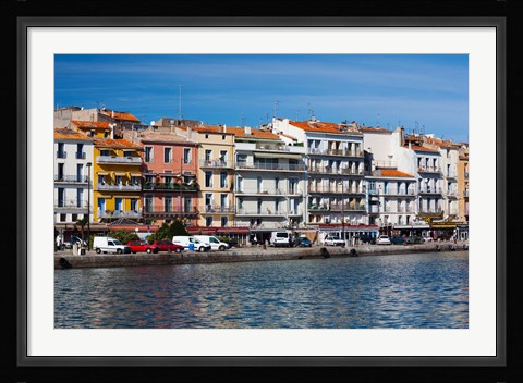 Framed Old Port waterfront with buildings in the background, Sete, Herault, Languedoc-Roussillon, France Print
