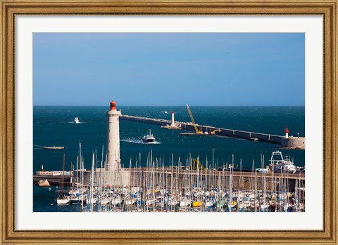 Framed Port with the Mole St-Louis pier lighthouse, Sete, Herault, Languedoc-Roussillon, France Print