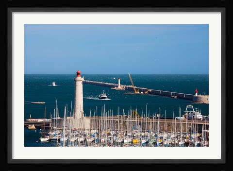 Framed Port with the Mole St-Louis pier lighthouse, Sete, Herault, Languedoc-Roussillon, France Print