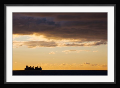 Framed Silhouette of a ship in the sea at dawn, Sete, Herault, Languedoc-Roussillon, France Print