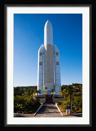 Framed Ariane 5 French space rocket at Cite de l'Espace space park, Toulouse, Haute-Garonne, Midi-Pyrenees, France Print