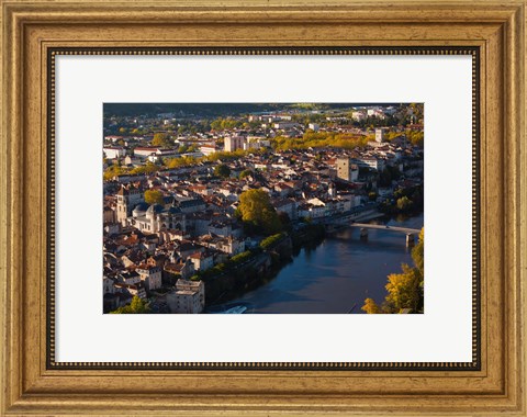 Framed Elevated view of a town viewed from Mont St-Cyr, Cahors, Lot, Midi-Pyrenees, France Print