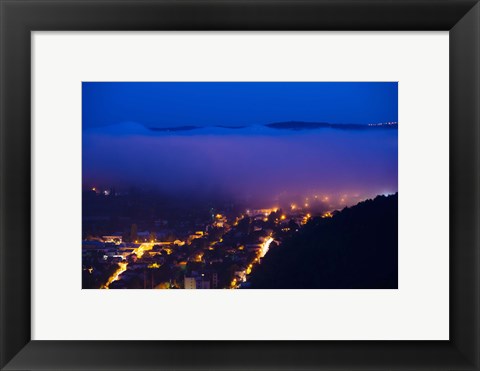 Framed Elevated view of a Town viewed from Mont St-Cyr at dawn, Cahors, Lot, Midi-Pyrenees, France Print
