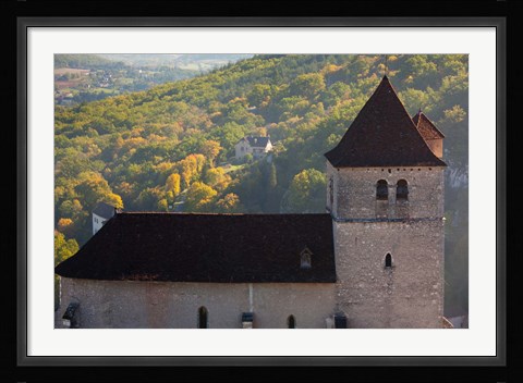 Framed 15th century church at St-Cirq-Lapopie, Lot, Midi-Pyrenees, France Print