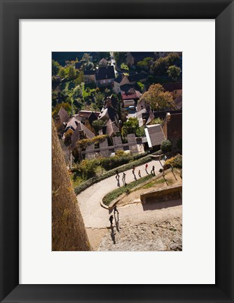 Framed Elevated view of a village with Chateau de Castelnaud, Castelnaud-la-Chapelle, Dordogne, Aquitaine, France Print