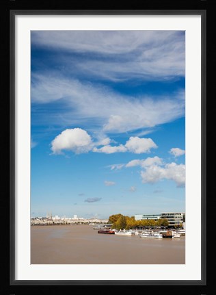 Framed Boats with a city at the waterfront, Garonne River, Bordeaux, Gironde, Aquitaine, France Print