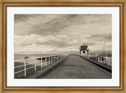 Framed Town Pier on the Gironde River, Pauillac, Haut Medoc, Gironde, Aquitaine, France (black and white) Print