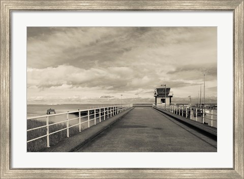 Framed Town Pier on the Gironde River, Pauillac, Haut Medoc, Gironde, Aquitaine, France (black and white) Print