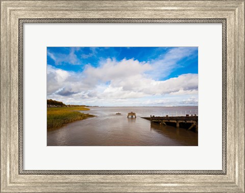 Framed Town Pier on the Gironde River, Pauillac, Haut Medoc, Gironde, Aquitaine, France Print