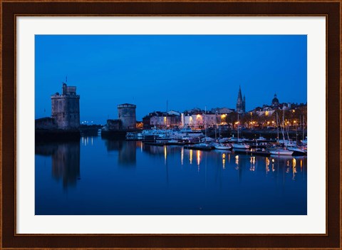 Framed Tour St-Nicholas and Tour de la Chaine towers at dawn, Old Port, La Rochelle, Charente-Maritime, Poitou-Charentes, France Print