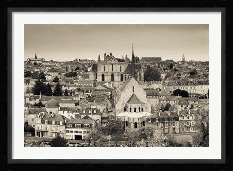 Framed Townscape and Cathedrale St-Pierre, Poitiers, Vienne, Poitou-Charentes, France Print