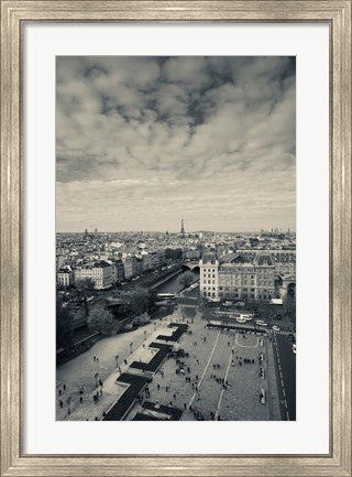 Framed Aerial view of a city viewed from Notre Dame Cathedral, Paris, Ile-de-France, France Print