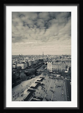 Framed Aerial view of a city viewed from Notre Dame Cathedral, Paris, Ile-de-France, France Print