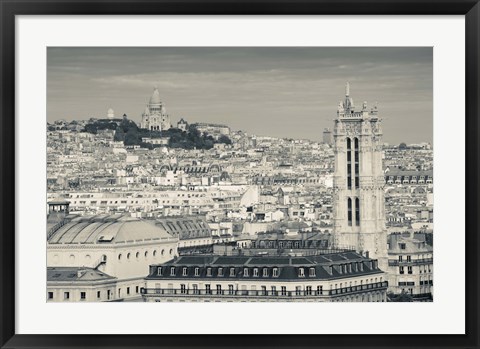 Framed City with St. Jacques Tower and Basilique Sacre-Coeur viewed from Notre Dame Cathedral, Paris, Ile-de-France, France Print